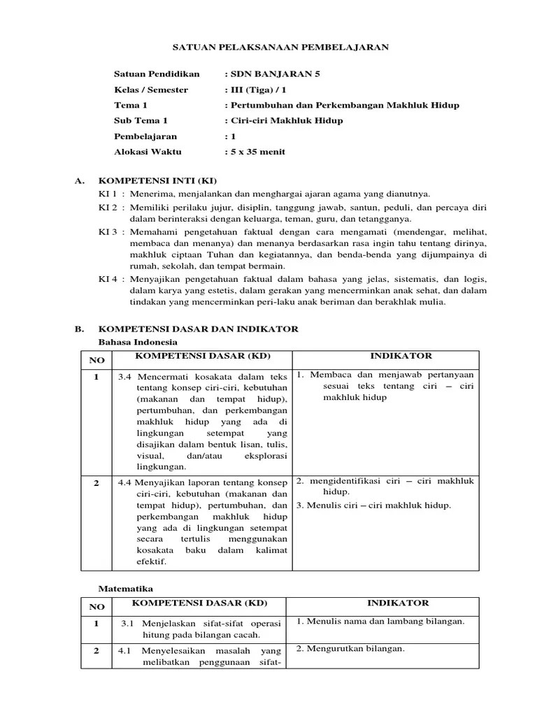 RPP Kelas 3 Tema 1 PB 1 | PDF