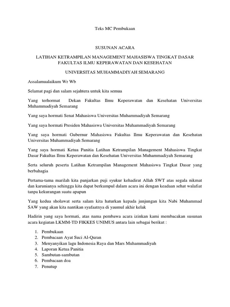 Teks MC Pembukaan LKMM-TD | PDF