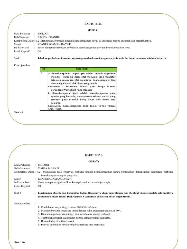 Kartu Soal Keanekaragaman Hayati | PDF