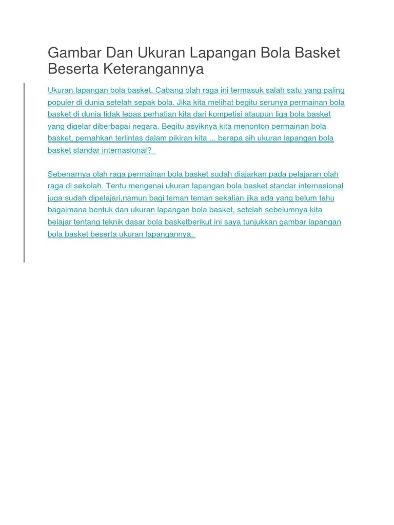 Gambar Dan Ukuran Lapangan Bola Basket Beserta Keterangannya | PDF