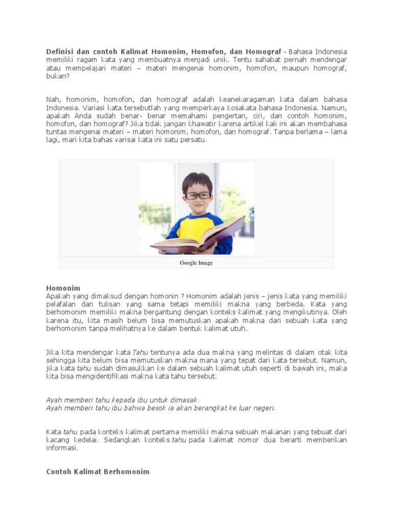 Definisi Dan Contoh Kalimat Homonim | PDF