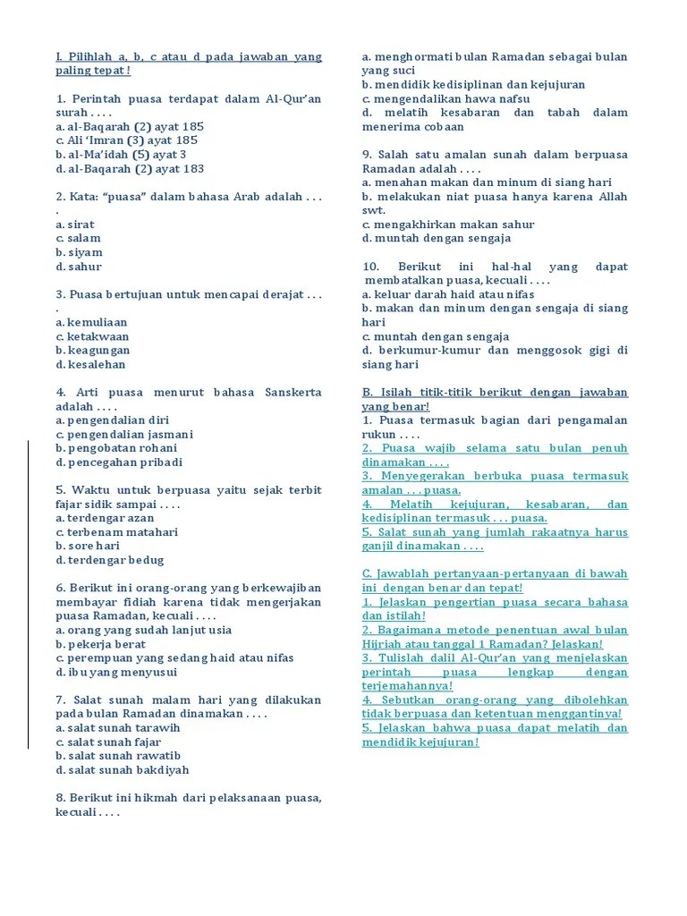 Soal Agama UH Kelas 5