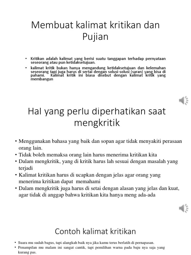 Contoh kalimat pujian dan kritikan - Angkoo