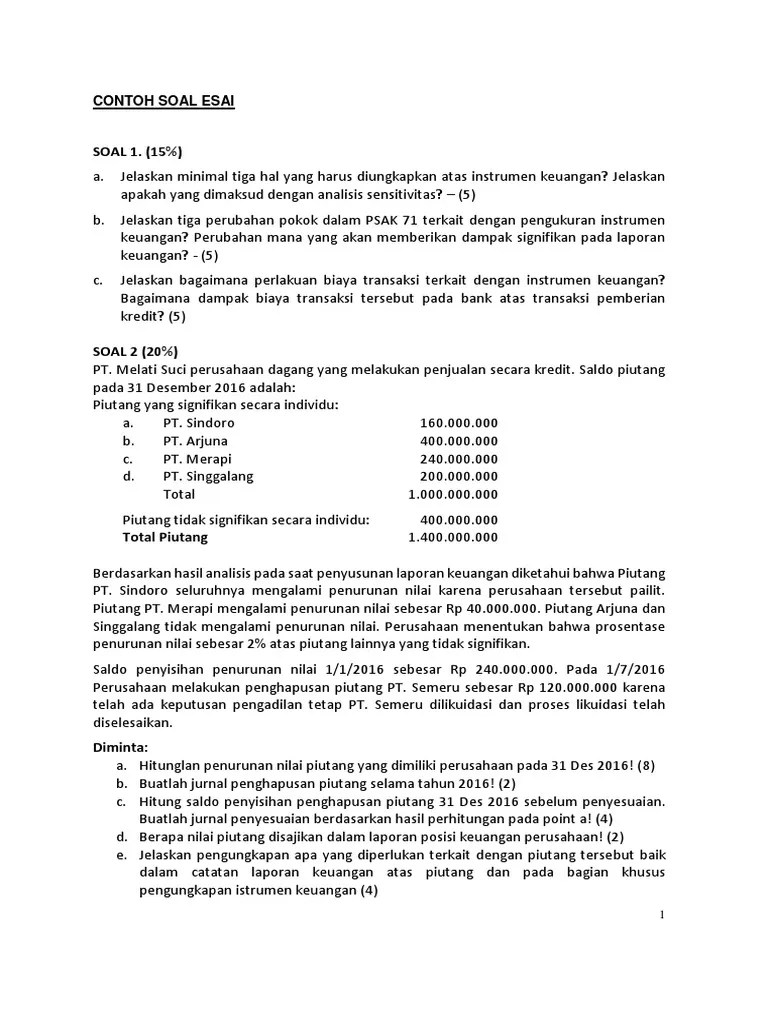 Contoh Soal Essay Pasar Modal Dan Jawabannya