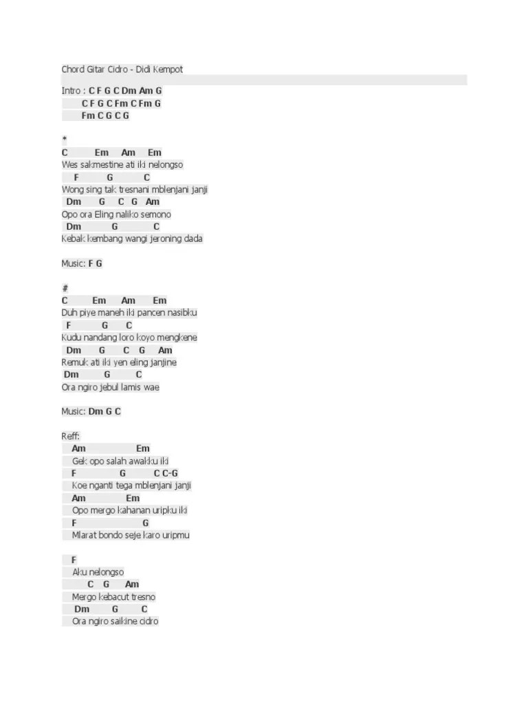 Cidro Lirik Kunci Gitar