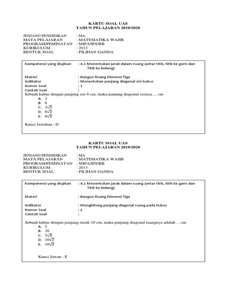 Contoh Soal Matematika Pilihan Ganda Kompleks