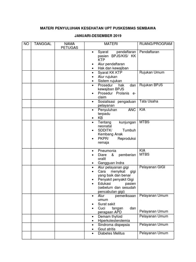 Materi Penyuluhan Kesehatan Upt Puskesmas Sembawa | PDF