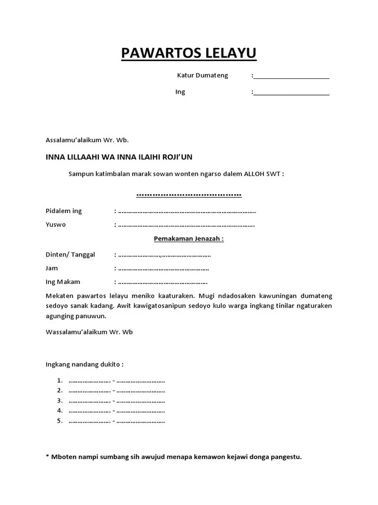 Contoh Berita Lelayu Bahasa Jawa | PDF