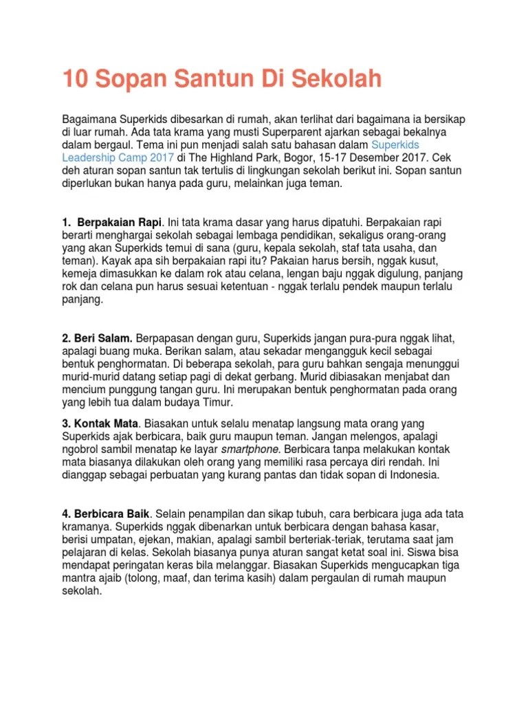 10 Sopan Santun Di Sekolah | PDF