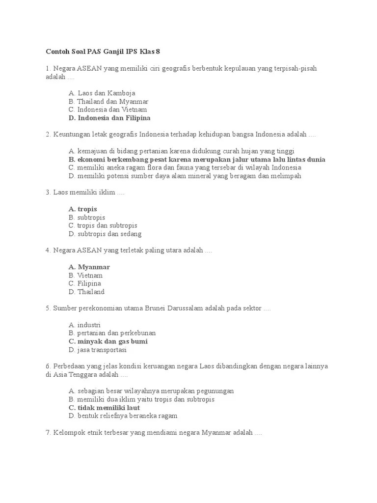 Contoh Soal PAS Ganjil IPS Klas 8 | PDF