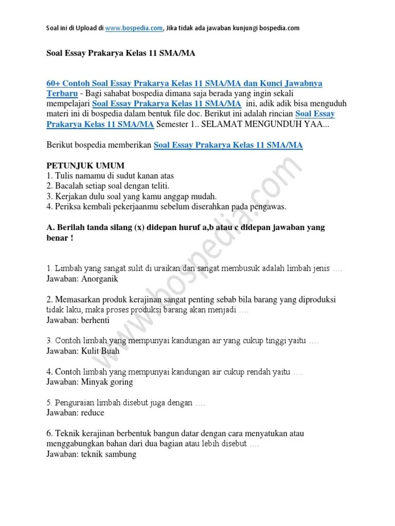 60 - Contoh Soal Essay Prakarya Kelas 11 SMA MA Dan Kunci Jawabnya | PDF