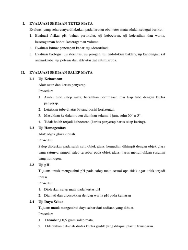 Evaluasi Sediaan Mata | PDF