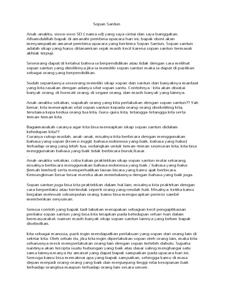 Amanat Pembina Upacara Hari Senin - Sopan Santun