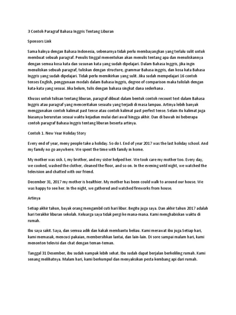 Contoh Recount Text Pendek Tentang Liburan Dirumah Beserta Artinya