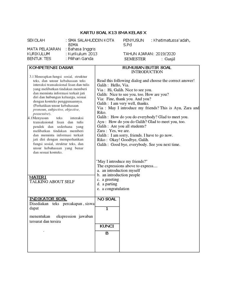 Kartu Soal SMA X B. Inggris-Dikonversi | PDF