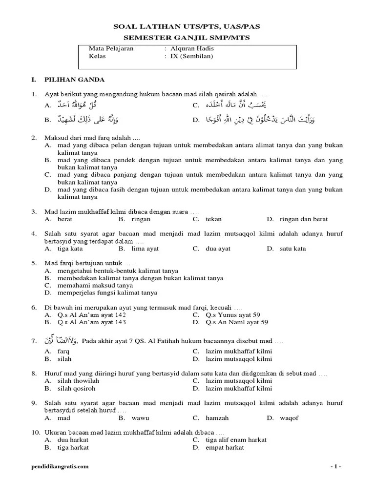 Soal Uas B Arab KLS 2 Semester 1 Ganjil PDF | PDF