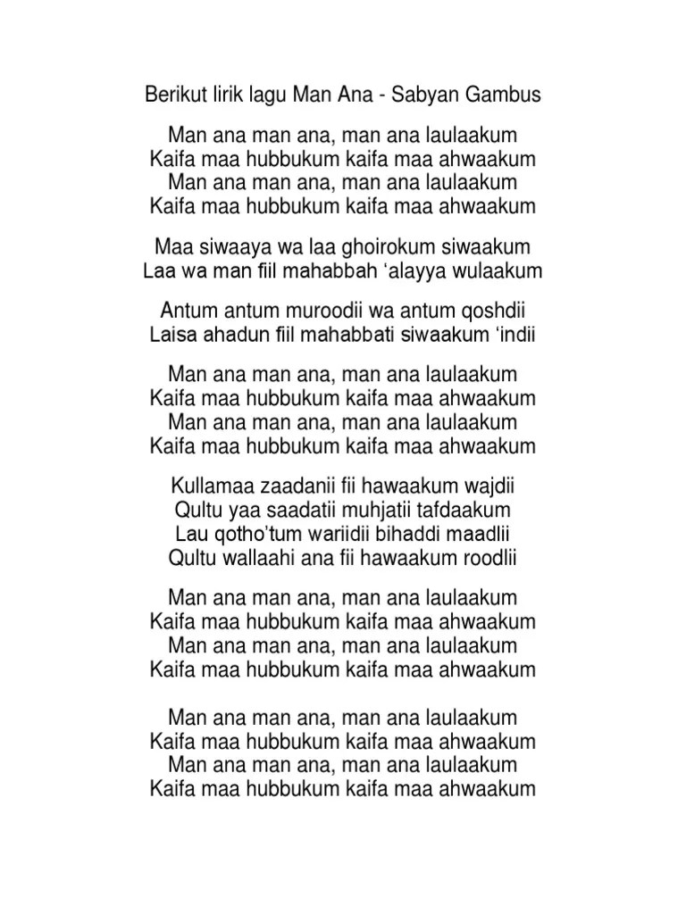 Lirik Lagu Man Ana | PDF