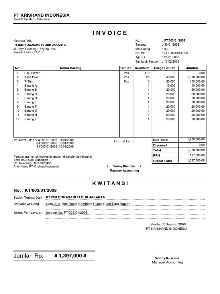 Contoh Faktur Penjualan Dan Kwitansi Pembayaran 1 | PDF