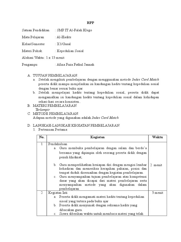 RPP Hadits Afina | PDF