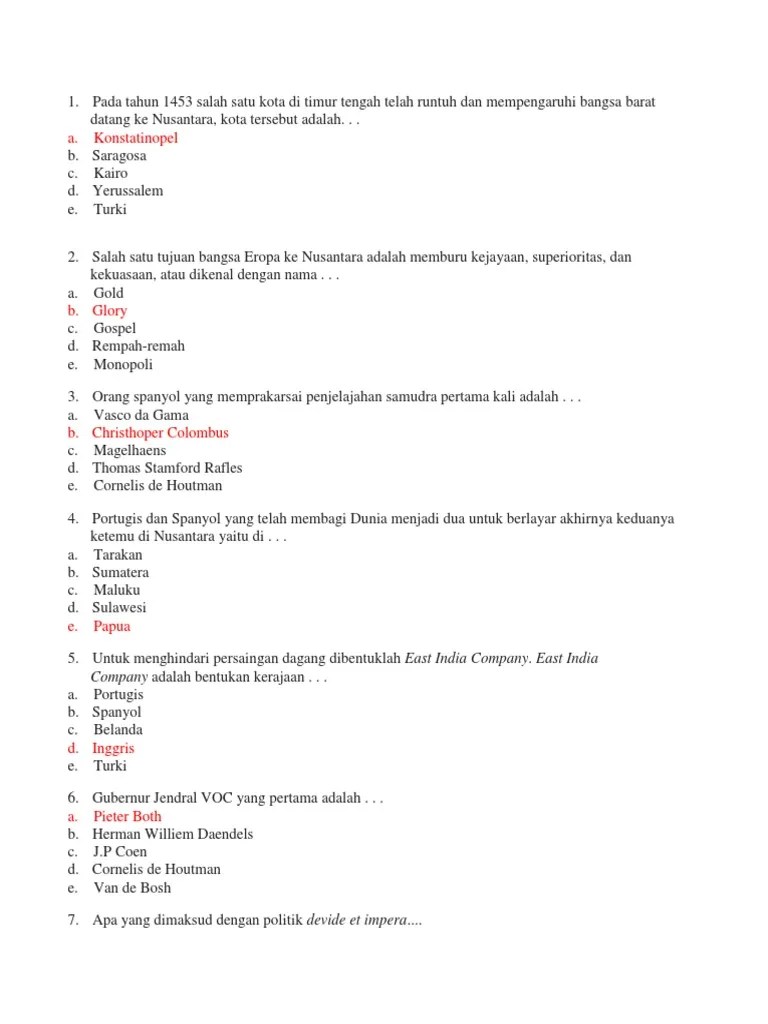 Soal Sejarah Indonesia Kelas XI Semester 1 | PDF