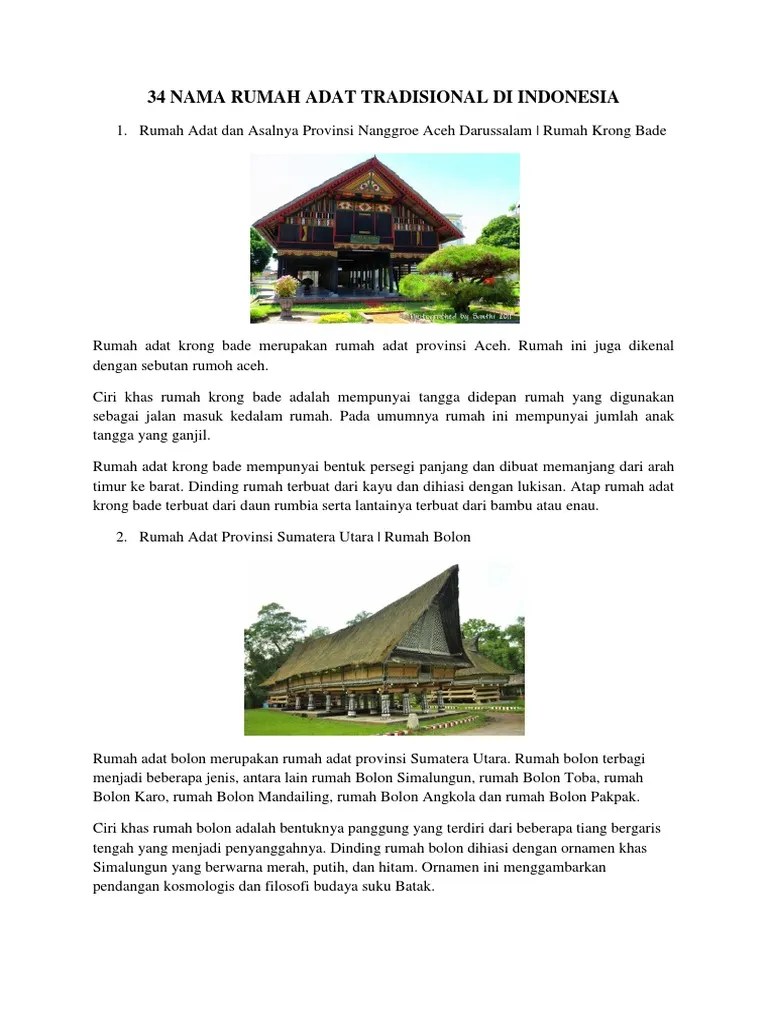 34 Nama Rumah Adat Tradisional Di Indonesia | PDF