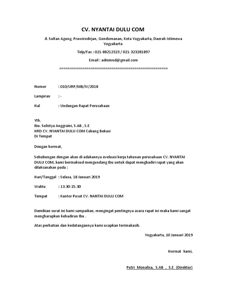 Contoh Surat Undangan Rapat Perusahaan | PDF