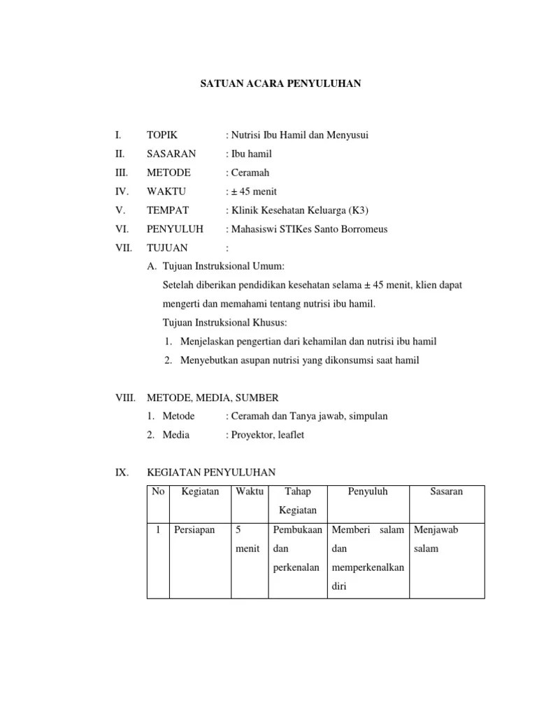 Satuan Acara Penyuluhan Nutrisi Ibu Hamil | PDF