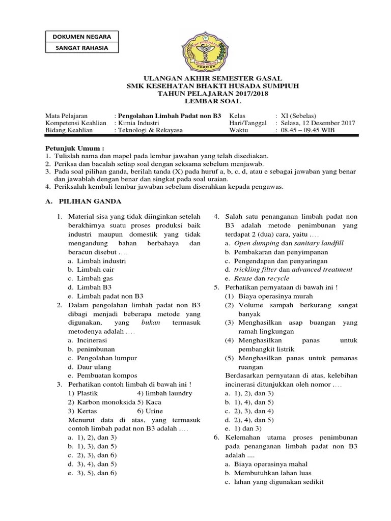 Contoh Soal Essay Tentang Limbah B3 Beserta Jawabannya – Amat
