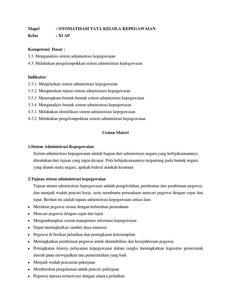 KD 3.3 Menganalisis Sistem Adm Kepegawaian | PDF