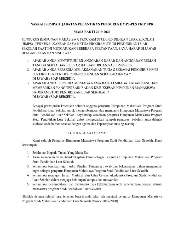Naskah Sumpah Jabatan Pelantikan Pengurus HMPS | PDF