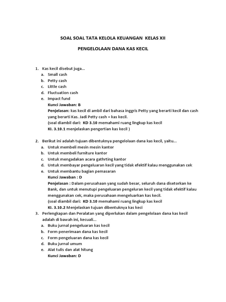 SOAL TATA KELOLA KEUANGAN KLS XII. Revisi | PDF