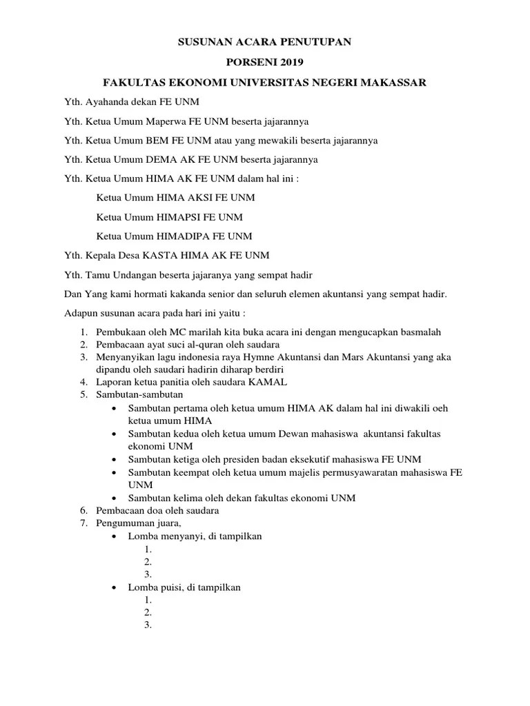 SUSUNAN ACARA PENUTUPAN Porseni | PDF