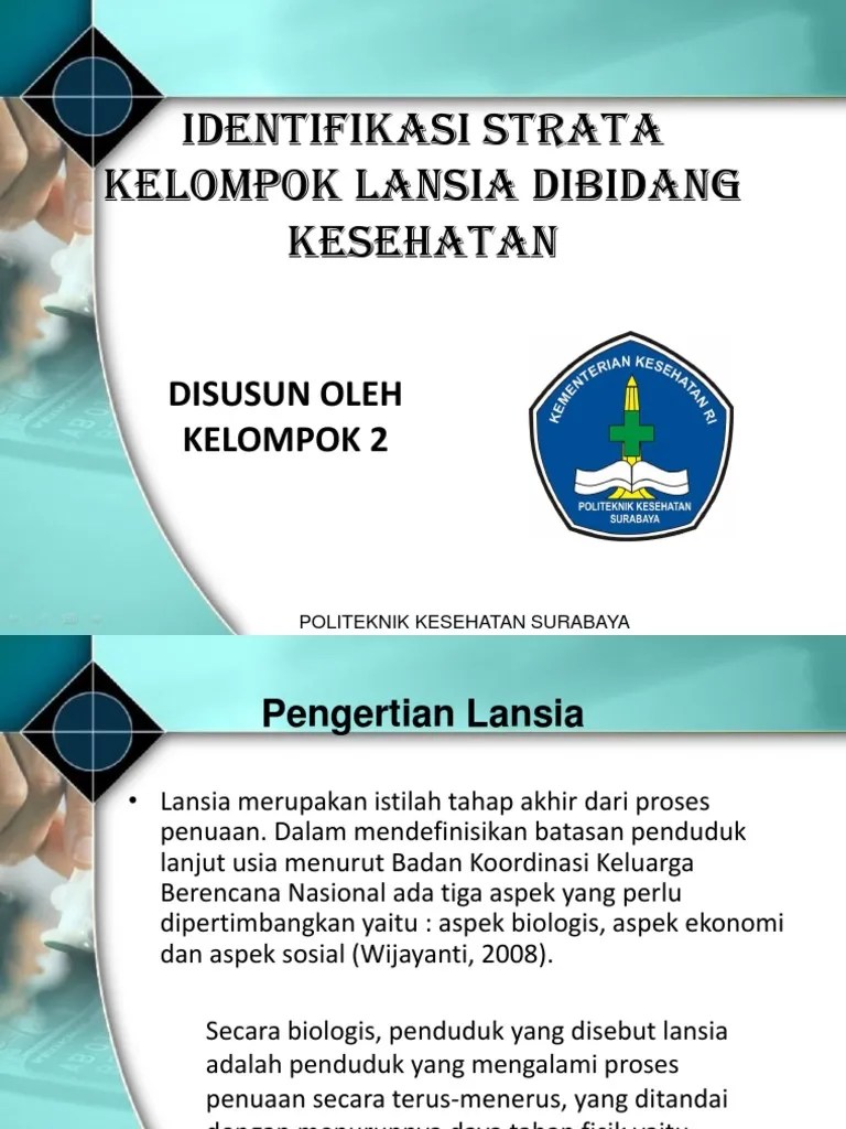 Identifikasi Strata Kelompok Lansia Dibidang Kesehatan | PDF