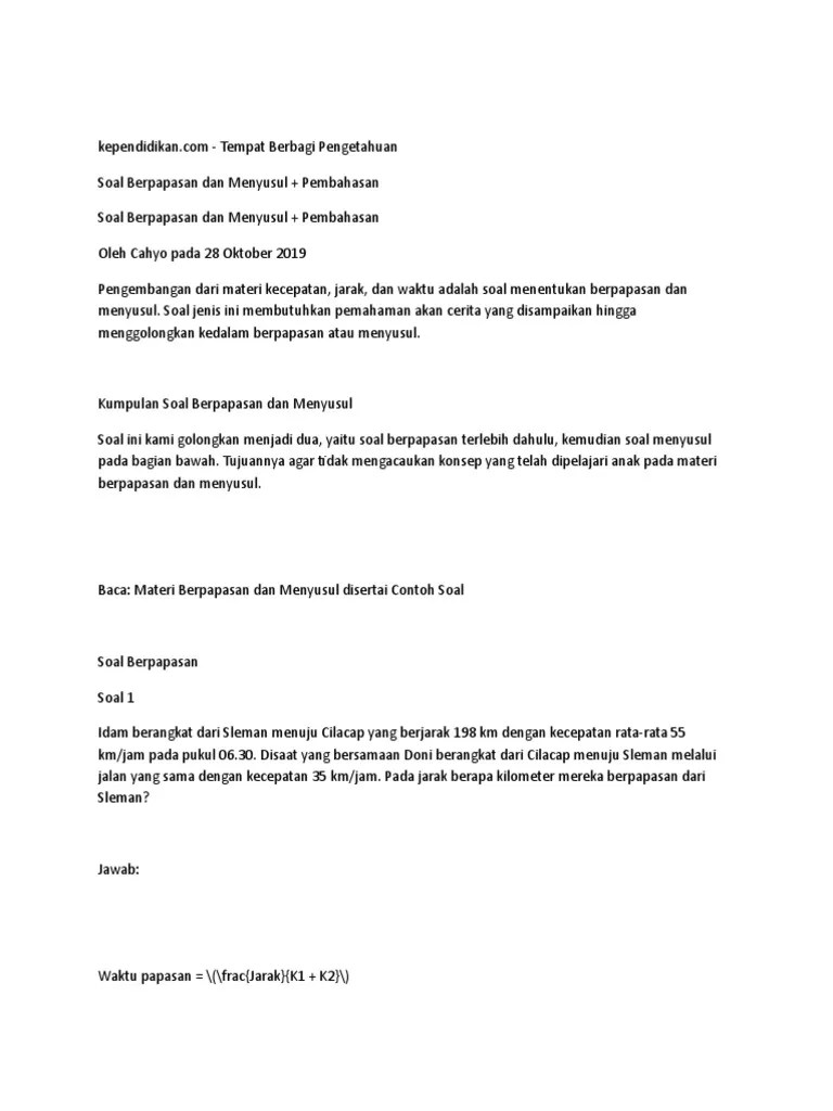 Soal Menyusul Berpapasan | PDF