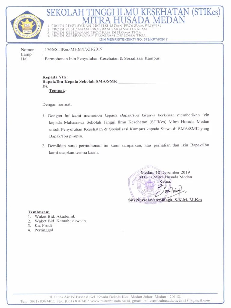 Surat Permohonan Izin Penyuluhan Kesehatan Dan Sosialisasi Kampus PDF | PDF