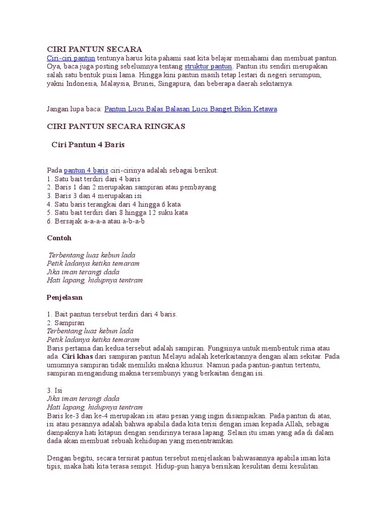 Ciri Pantun Secara | PDF