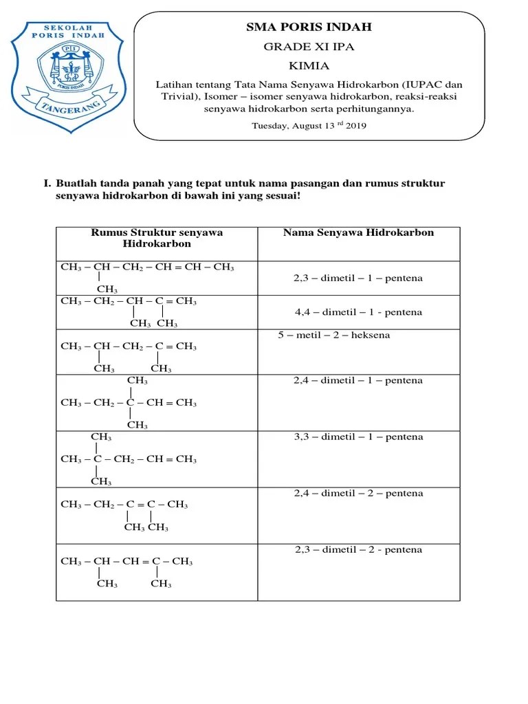 Latihan Kimia Kelas Xi 13 Agustus 2019 | PDF