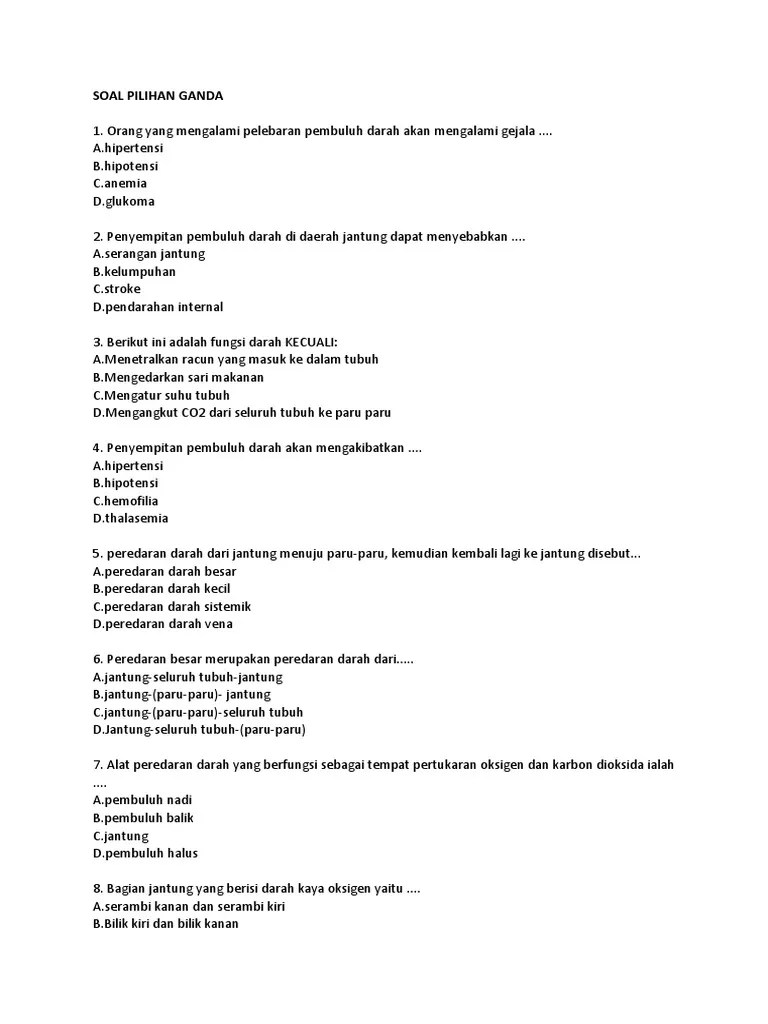 Soal Pilihan Ganda Ipa Peredaran Darah Smp – Beinyu.com