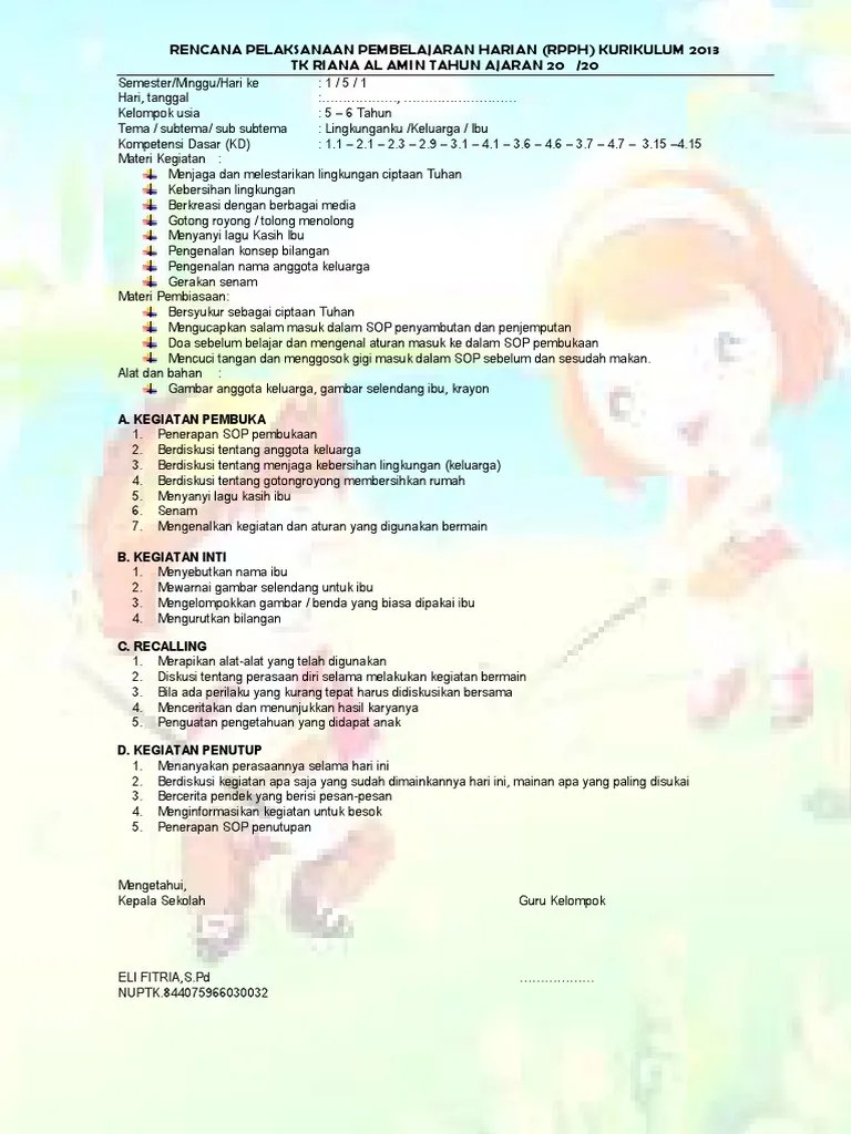 RPPH TK-B SMT1 Minggu - 05-07 Lingkunganku TK Riana Al Amin | PDF