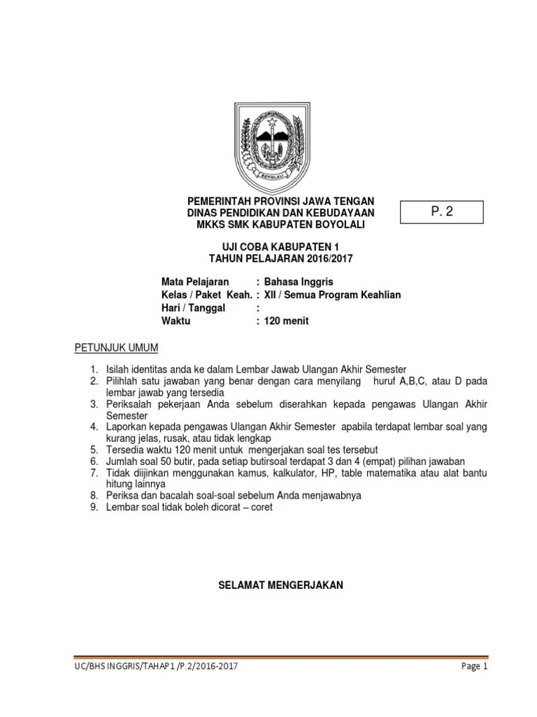 Contoh Soal Listening Bahasa Inggris Smk 2016