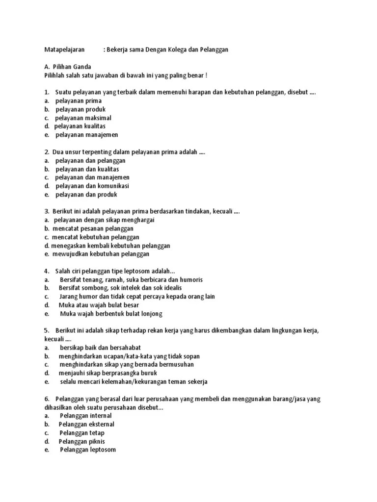 Soal Bekerja Sama Dengan Kolega Dan Pelanggan Kls Xi SMK Semester GNP | PDF