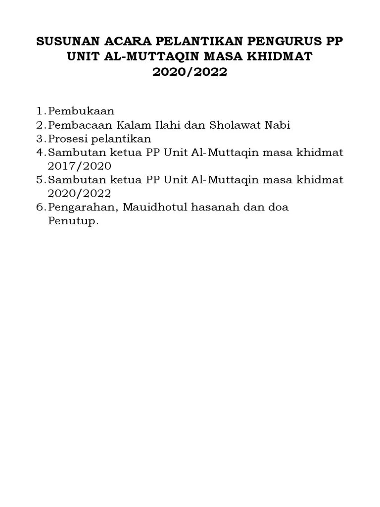 Susunan Acara Pelantikan Pengurus PP Unit Al | PDF