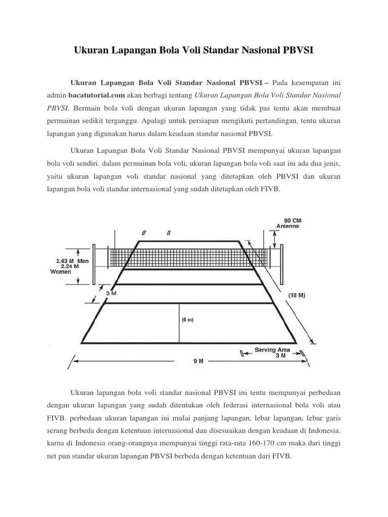 Ukuran Lapangan Bola Voli Standar Nasional PBVSI | PDF