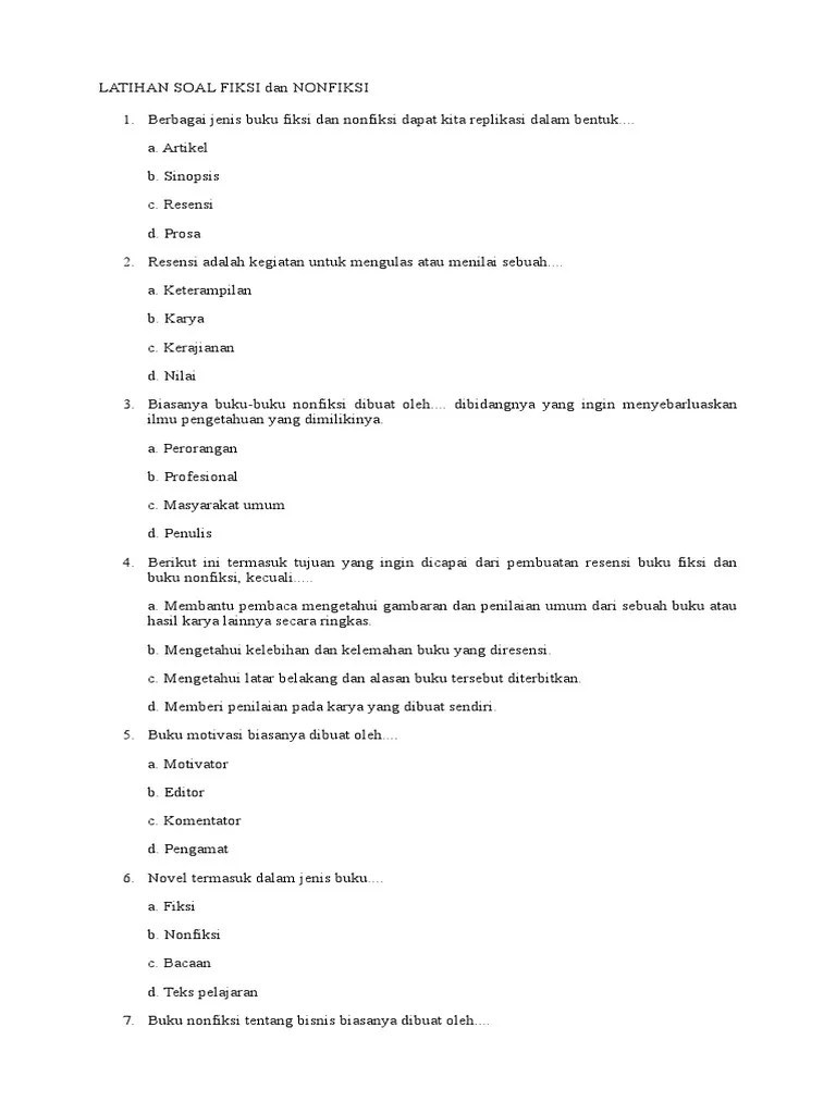 LATIHAN SOAL FIKSI Dan NONFIKSI | PDF