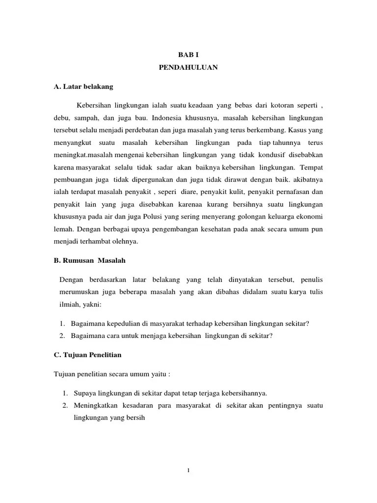 Karya Ilmiah Tentang Kebersihan Lingkungan Di Sekitar Kita | PDF