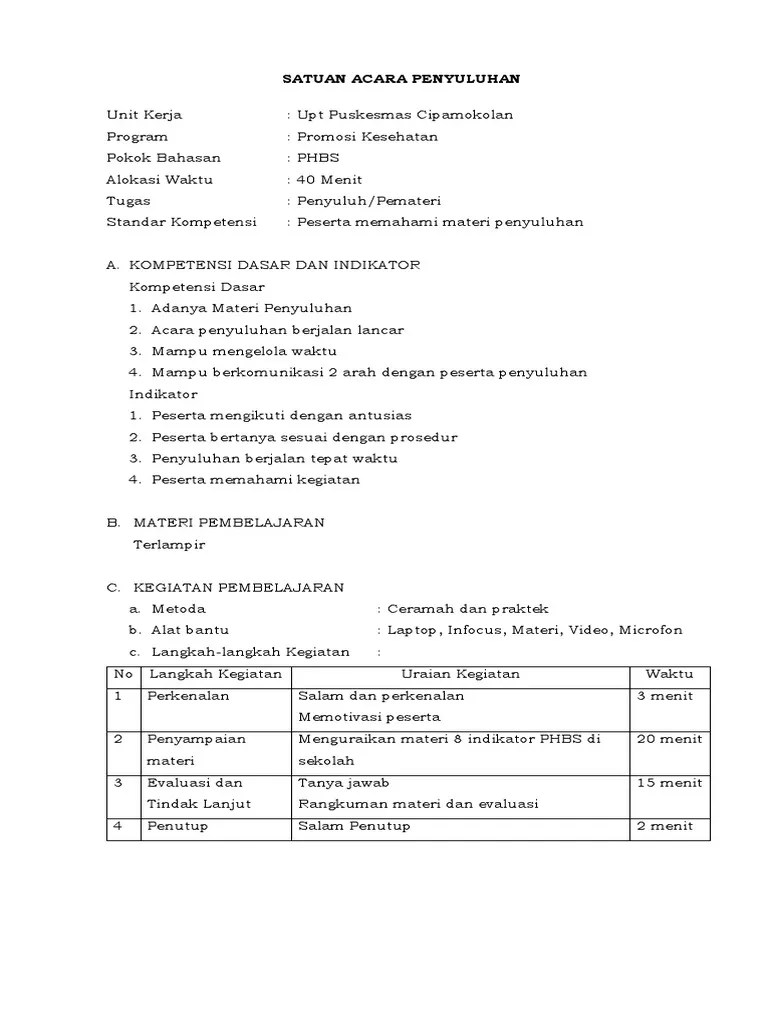 Sap Penyuluhan PHBS | PDF