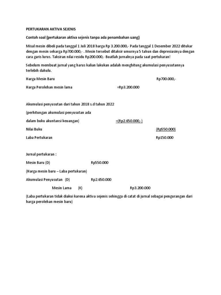 PERTUKARAN AKTIVA SEJENIS Contoh Soal | PDF