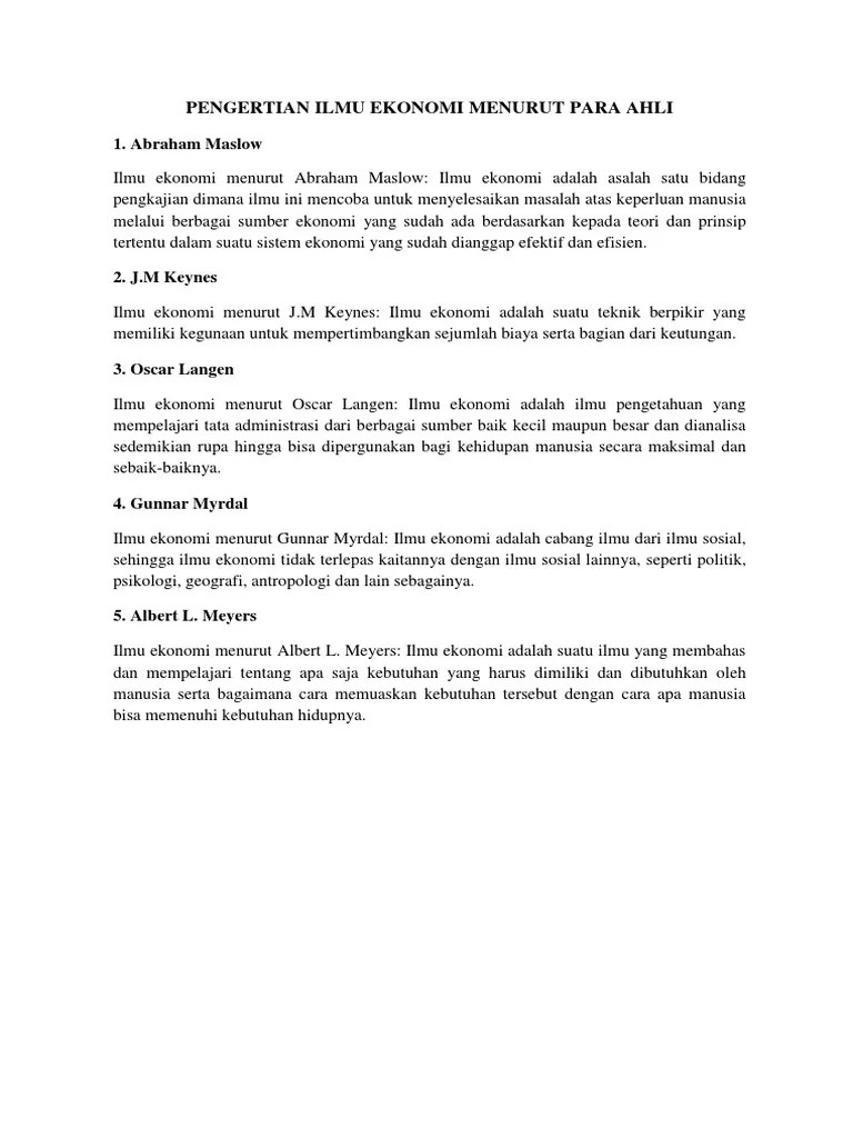 Pengertian Ilmu Ekonomi Menurut para Ahli | PDF