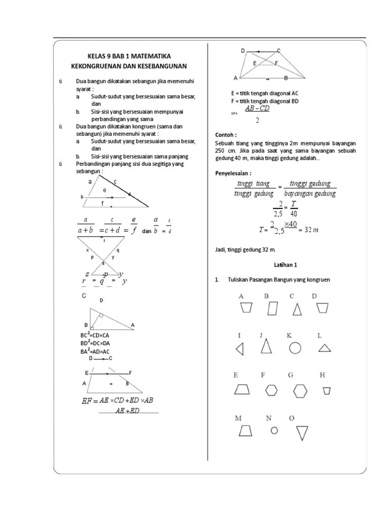 9M Kelas 9 Matematika K13 Bab 4 Kongruensi Dan Kesebangunan | PDF