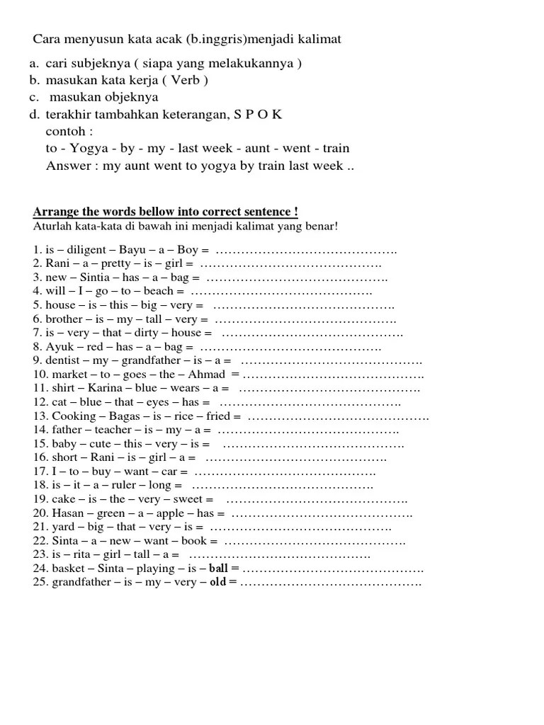 Contoh Menyusun Kata Dalam Bahasa Inggris